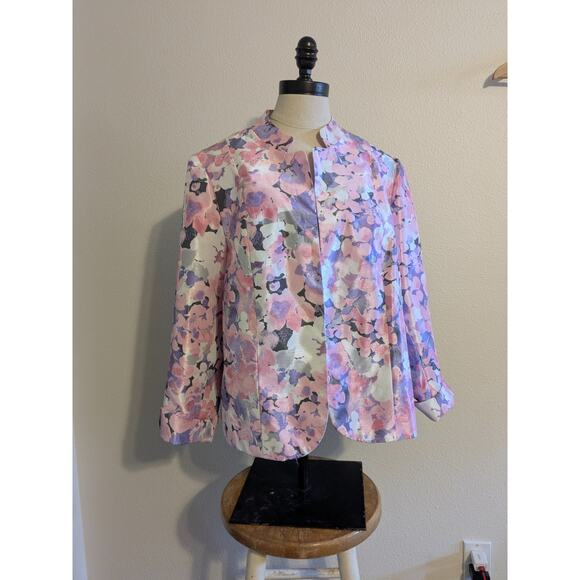 Tanjay Floral pink blazer size 14P - Picture 1 of 8